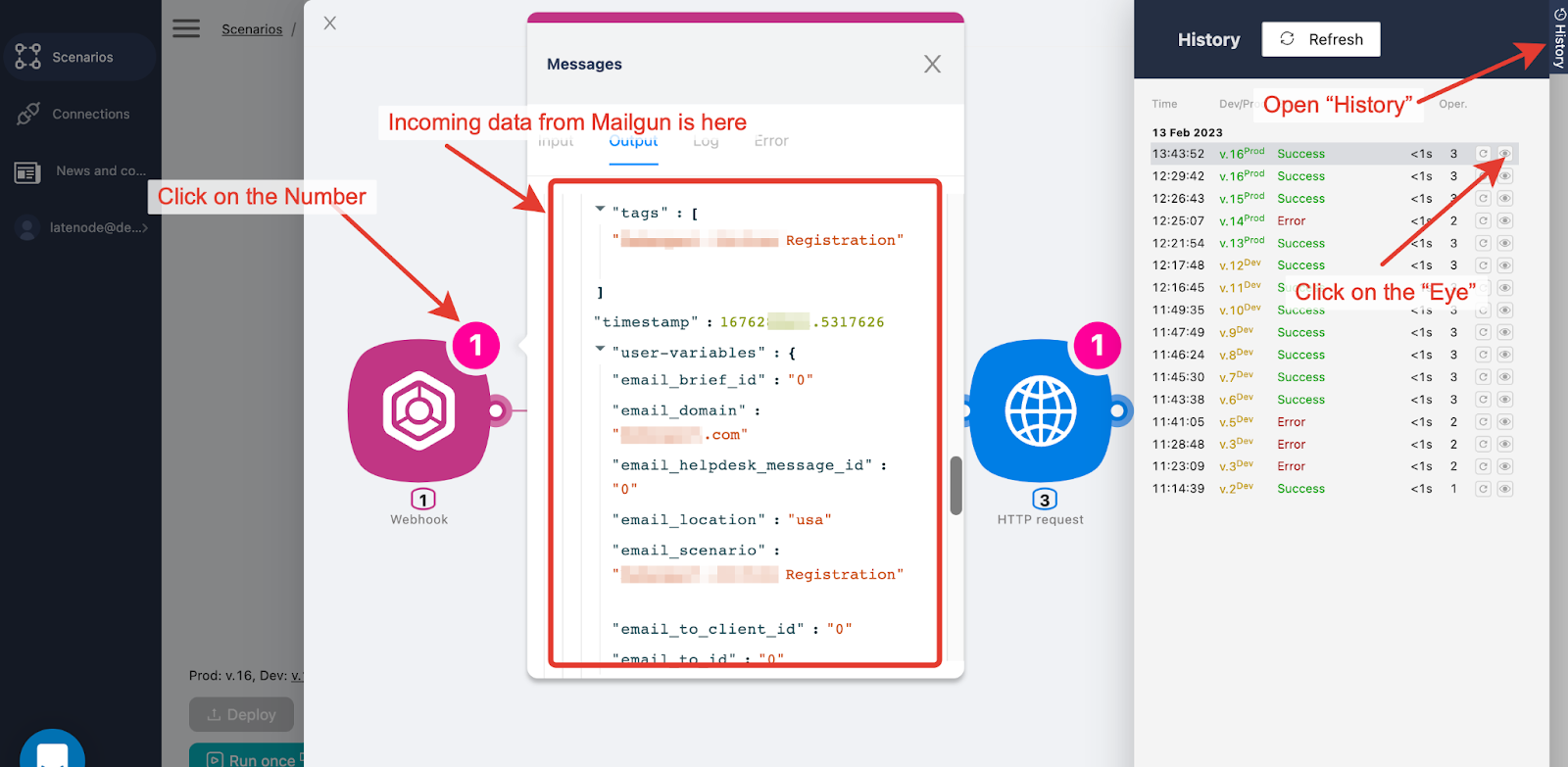 API debug in Latenode.com