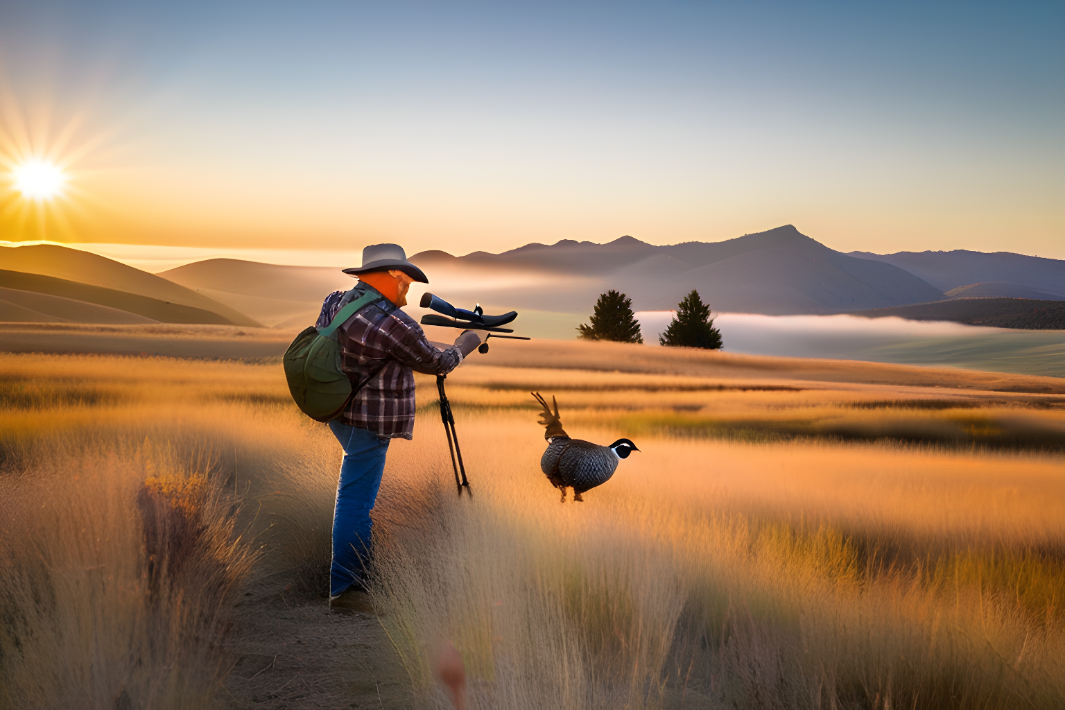 Breahtaking photograph of a man hunting quail