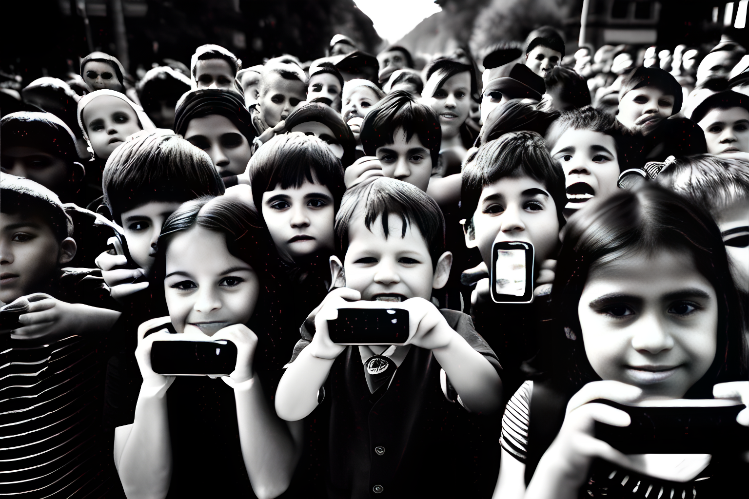 Breathaking photograph of a crowd of kids holding phones.