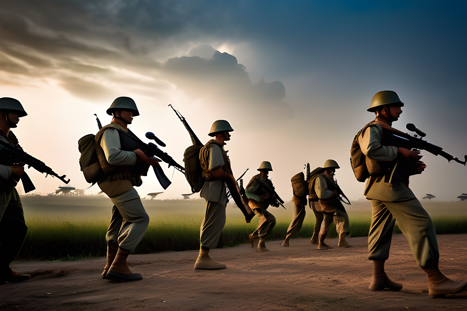 Breathtaking photograph of a battalion of soliders, amazon headquatres in the background. award-winning, professional, highly detailed