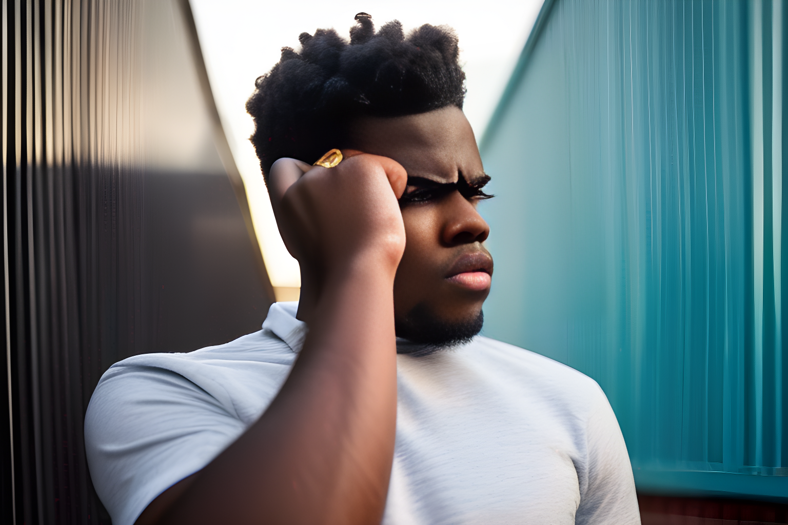 Breathtaking photograph of a frustrated young man holding his phone.