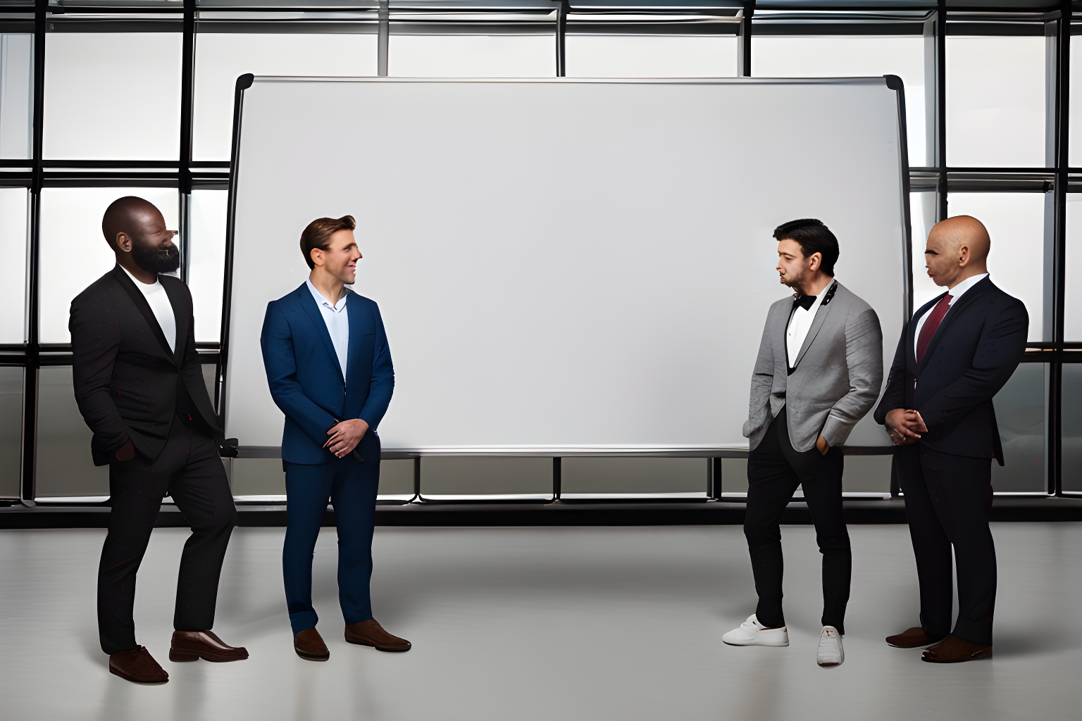 Breathtaking photograph of a group of people standing around a white board.