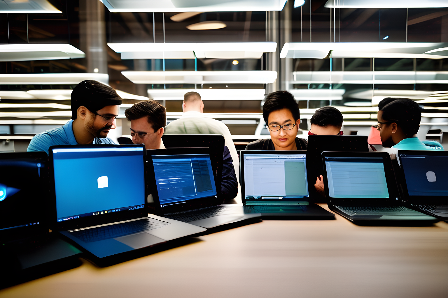 Breathtaking photograph of a group of software engineers working on their laptops