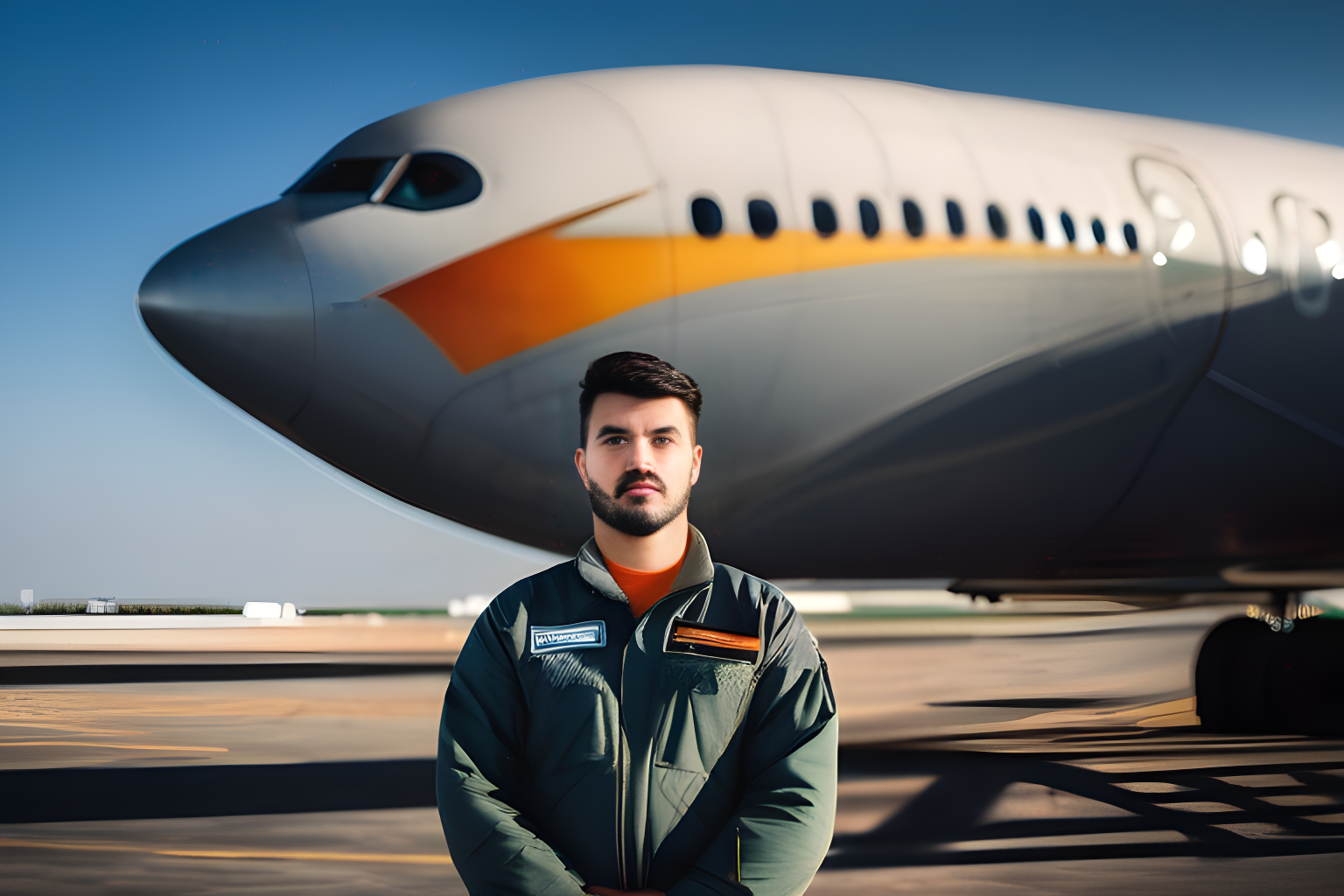 breathtaking photograph of an aeronautic engineer, broken airplane in the background