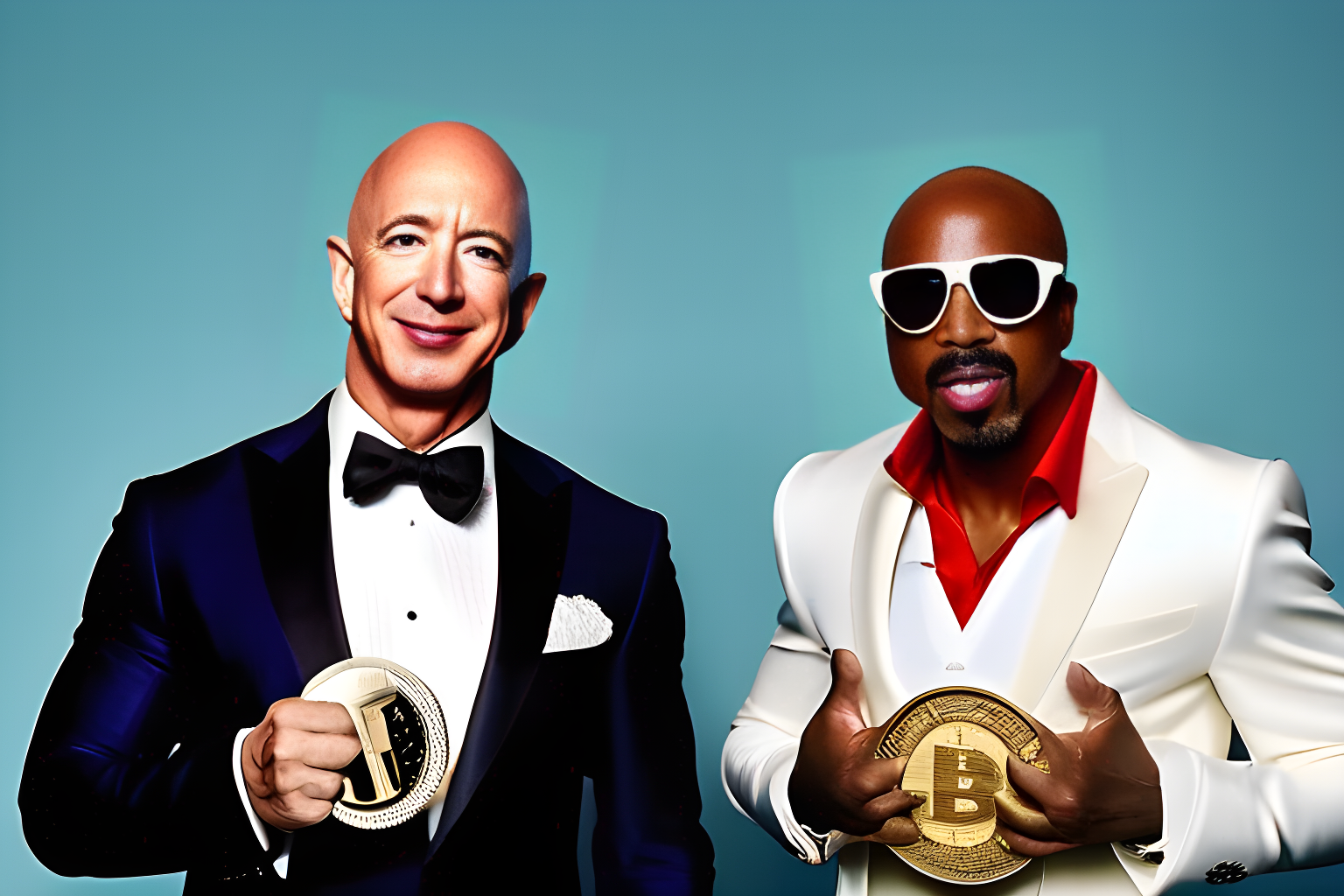 Breathtaking photograph of jeff bezos and MC hammer. award-winning, professional, highly detailed.