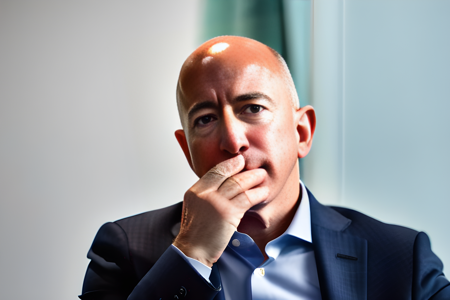 Breathtaking photograph of Jeff bezos covering his mouth