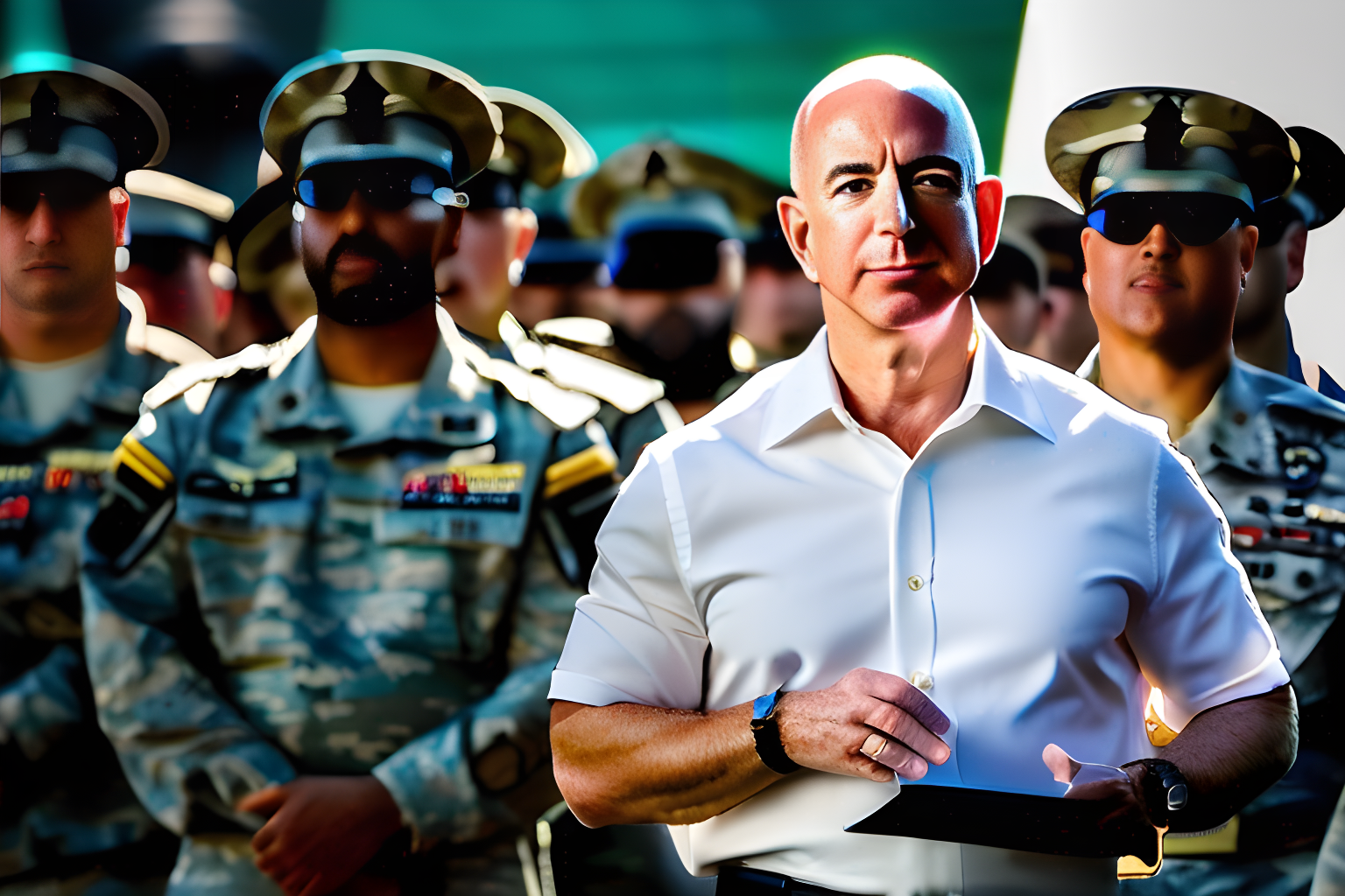 breathtaking photograph of jeff bezos depicted as an army general