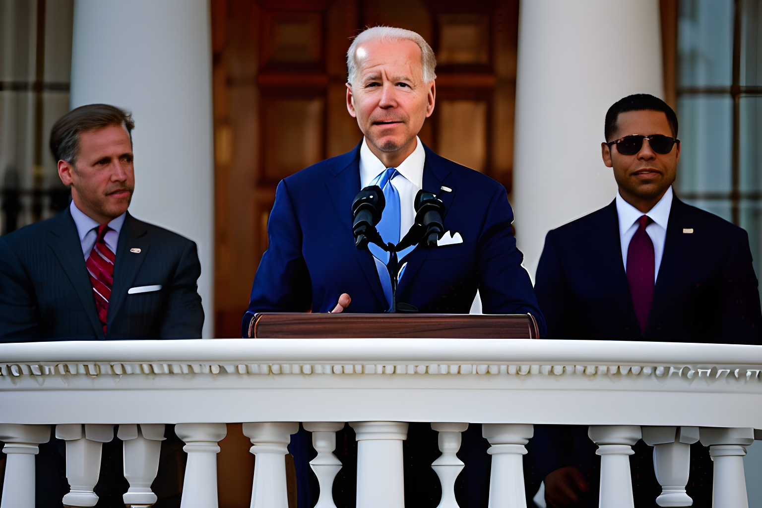 Breathtaking photograph of Joe Biden, 3 white house staff in the background.