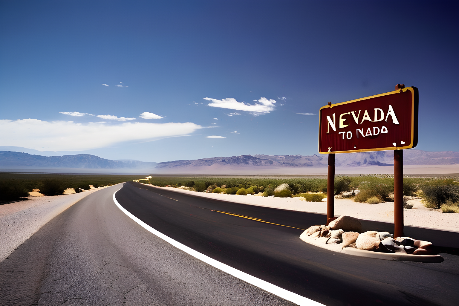Breathtaking photograph of the welcome to nevada sign, open road in the background.