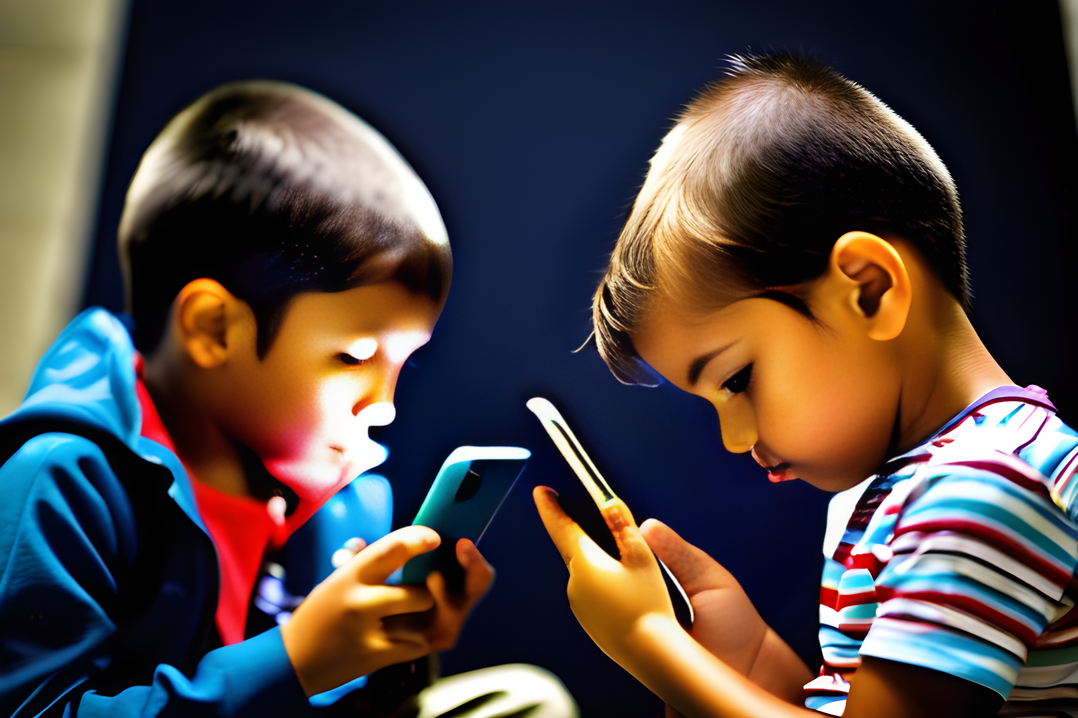 Breathtaking photograph of young kids staring at smartphones