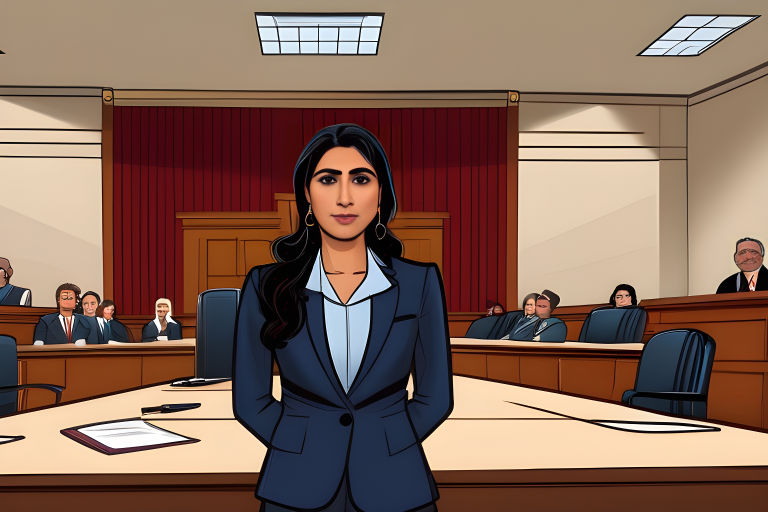 Breathtaking wide-frame shot of the FTC's Lina Khan in a full court room.