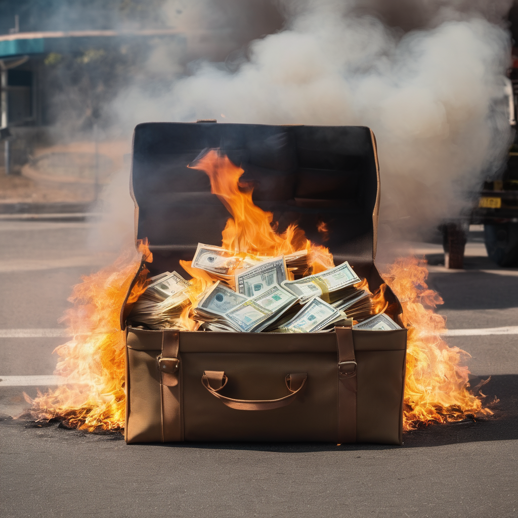 burning bags of money