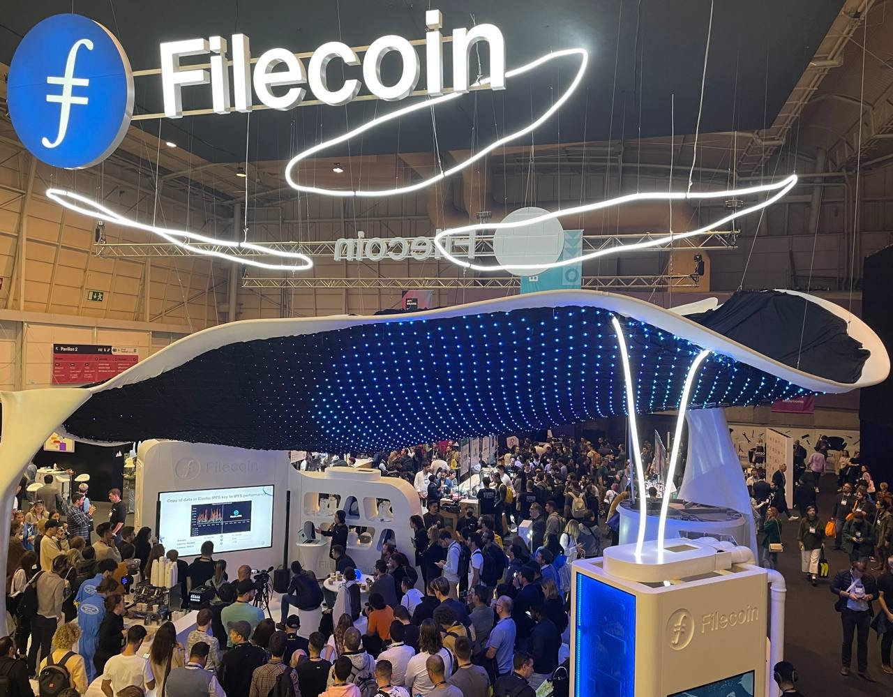 A photo of Filecoin stand at Web Summit 2022, Lisbon, Portugal