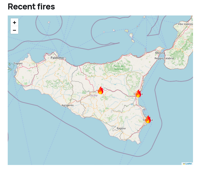 Demo hotspots on the Fire Alert map