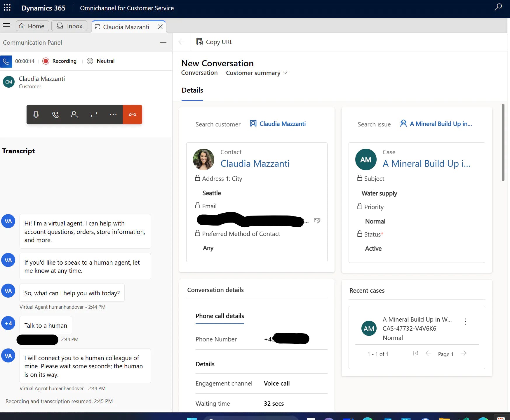 Transcript in agent desktop