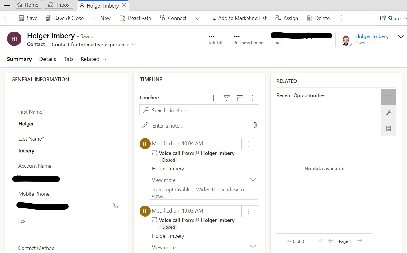 select the relevant call/chat