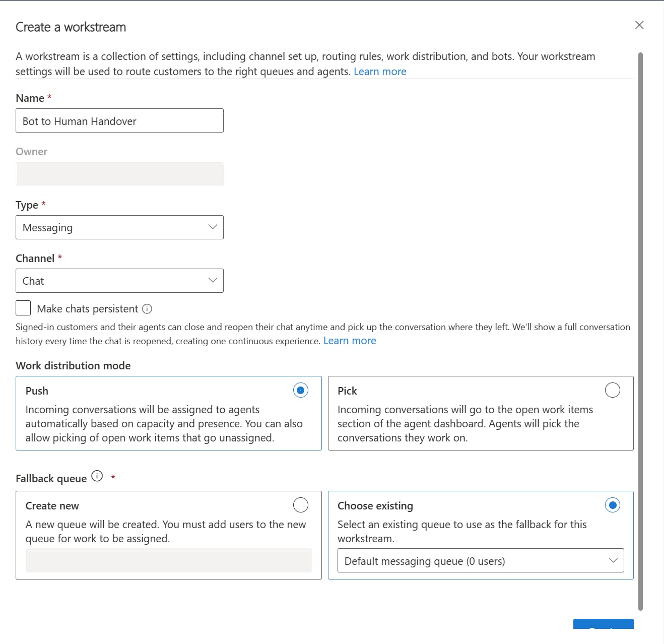 Create and configure a workstream