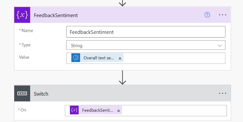 initialize a variable, set it to “overall text sentiment” and a switch