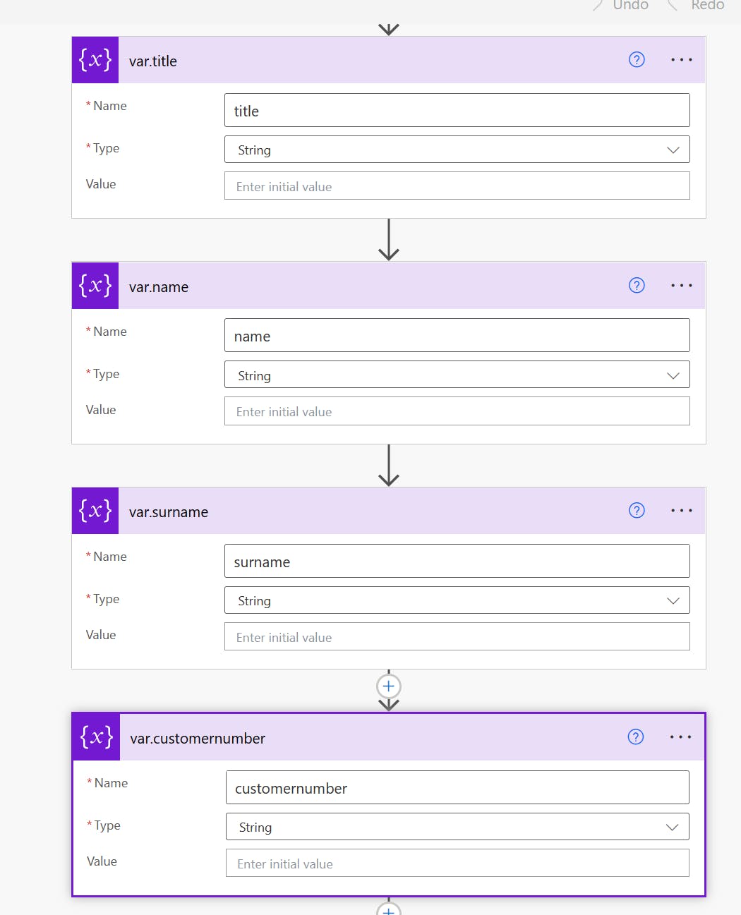 Create four variables