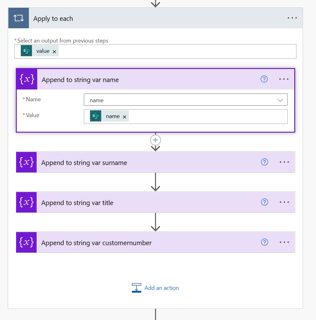 store sharepoint list data in string variables