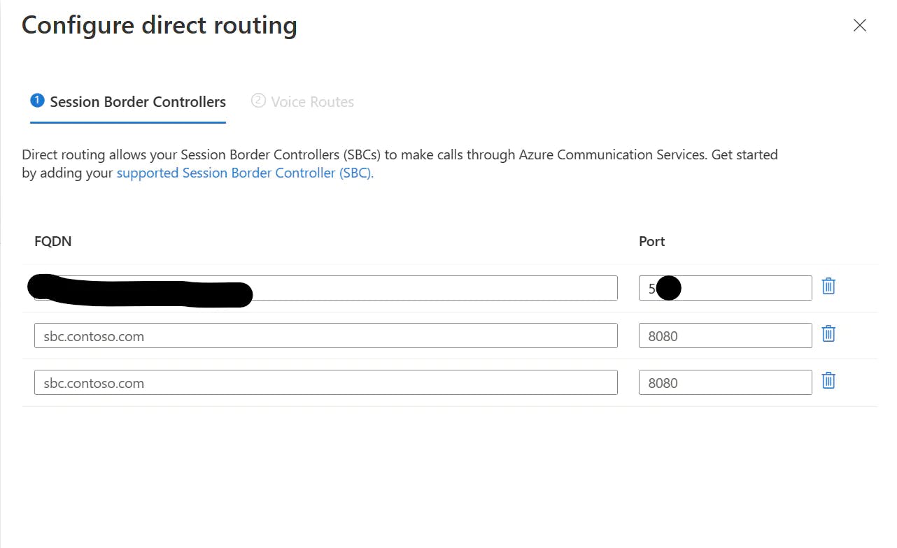 enter SBC FQDN and Port