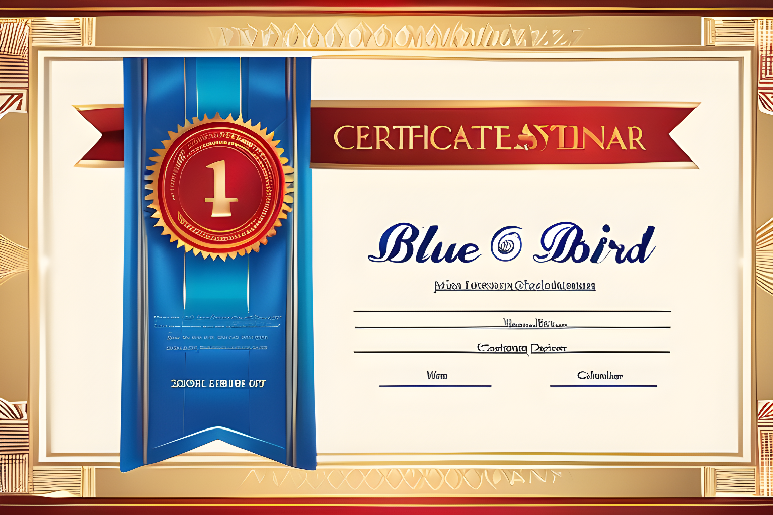 certificate awarded to blue bird