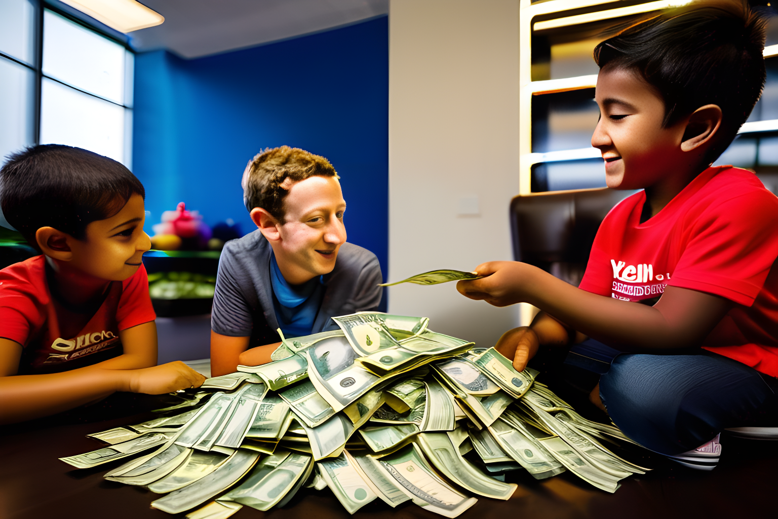 Children giving mark zuckerberg money