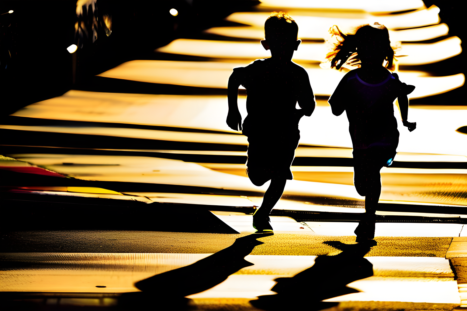Children running away from a shadow figure