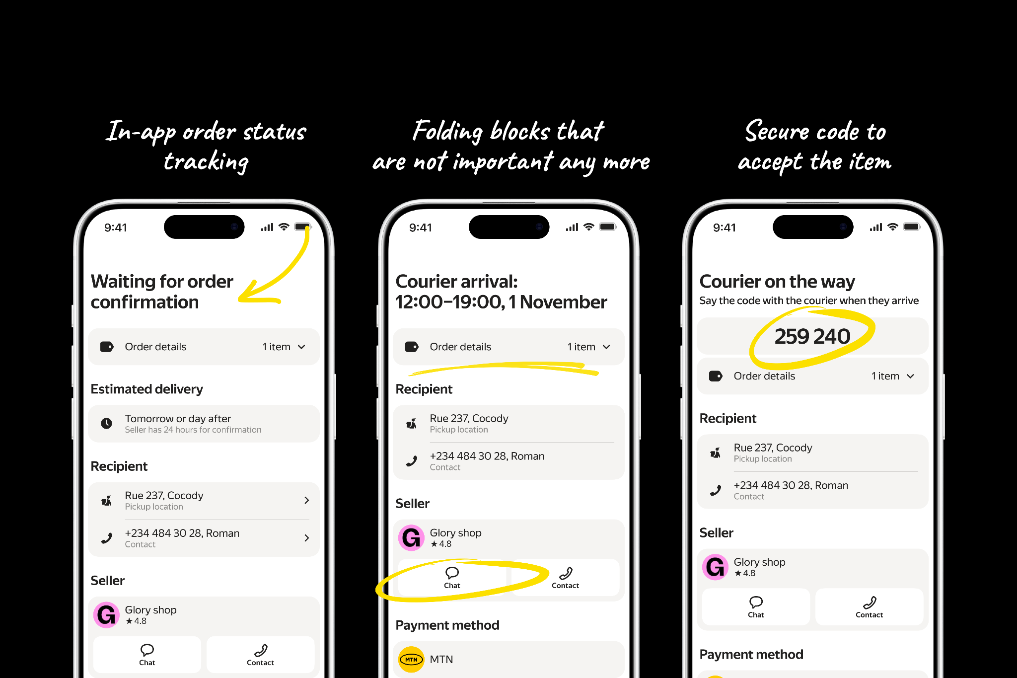 Safe-Deal status model: live courier tracking