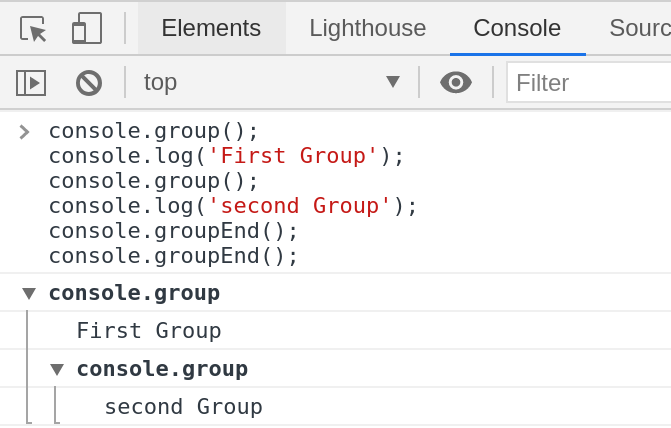 console.group() and console.groupEnd()