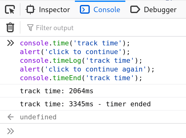 console.time() and console.timeEnd()