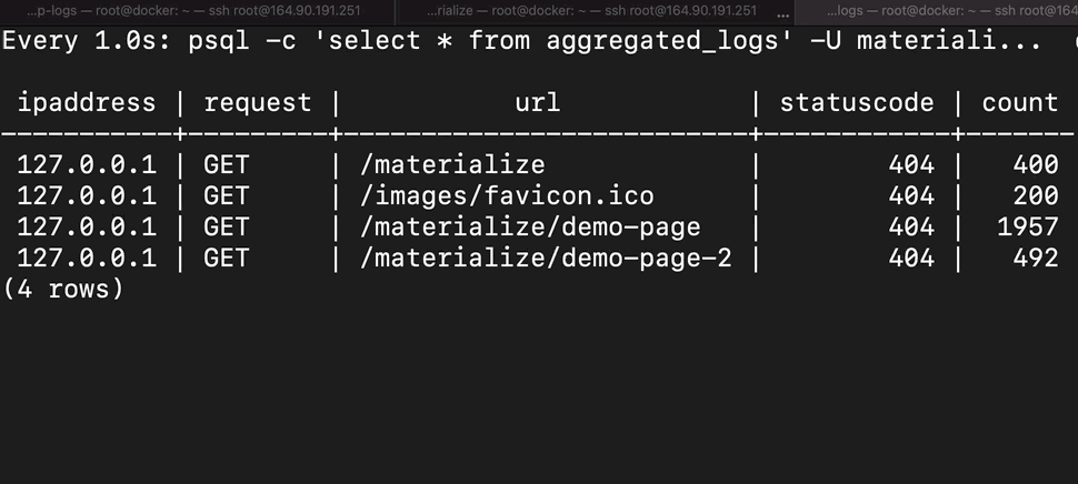 Materialize nginx logs demo