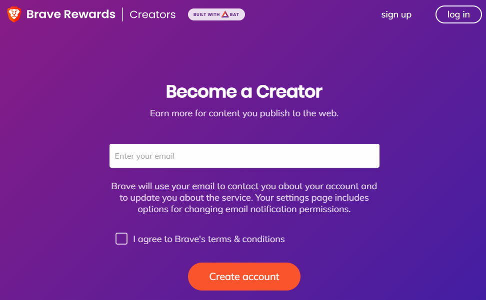 Brave Creators Sign up form