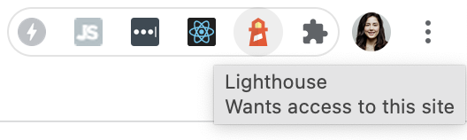 Screenshot of Lighthouse extension on chrome bar