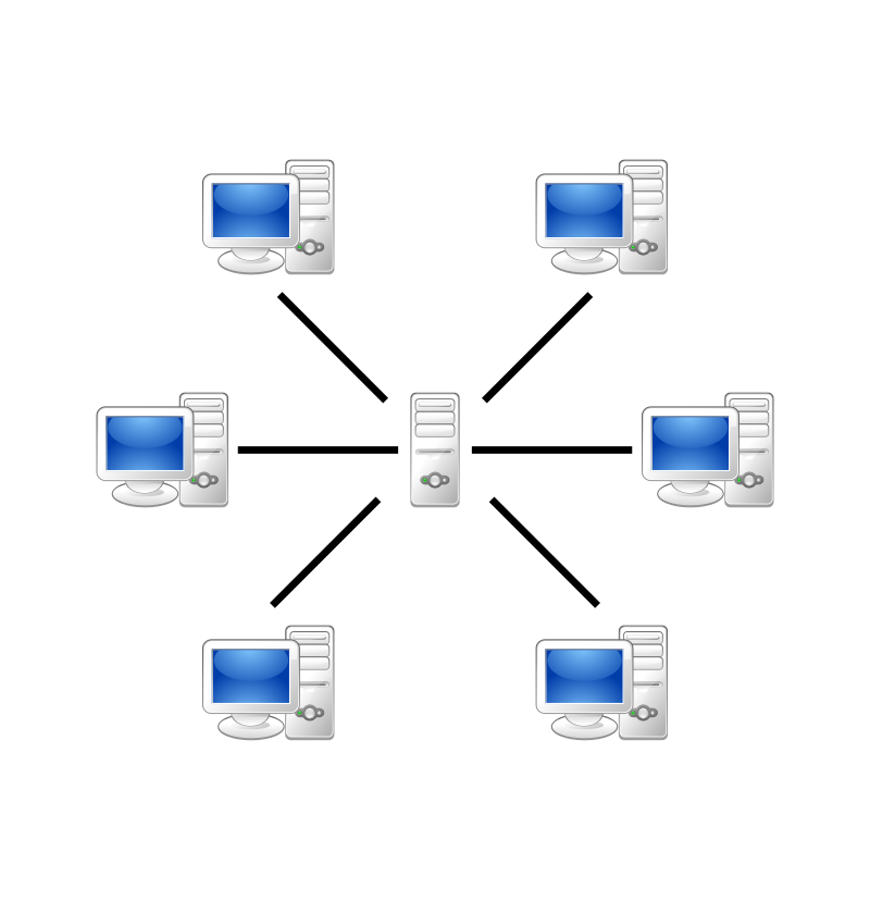 Source: https://en.wikipedia.org/wiki/Peer-to-peer#/media/File:Server-based-network.svg