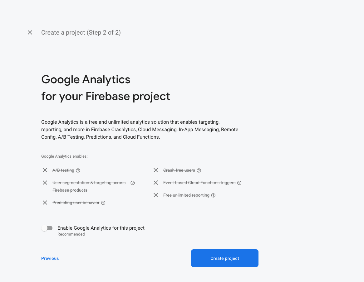 настройка проекта Firebase, шаг 3