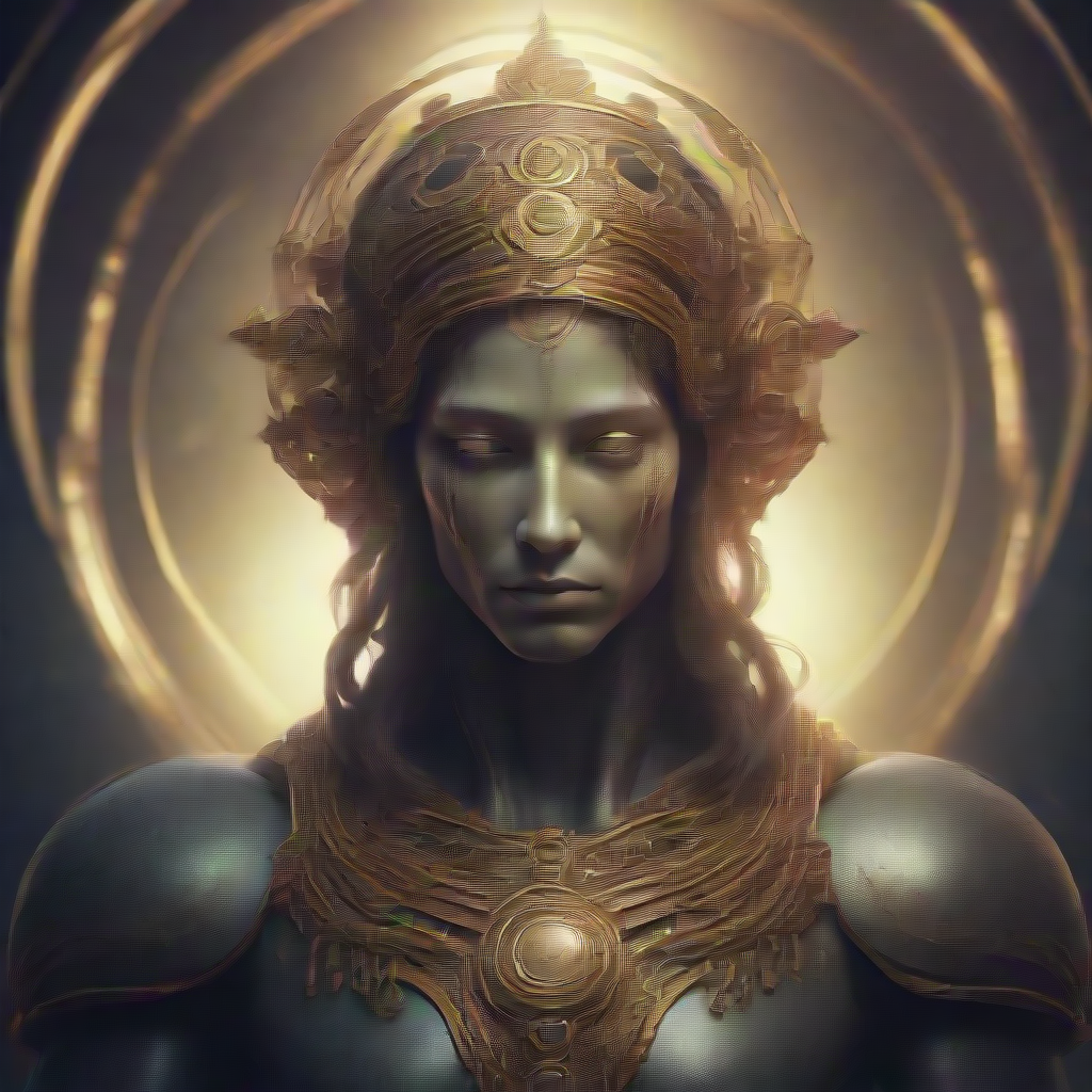close up of a humanoid with the holy halo surrounding it