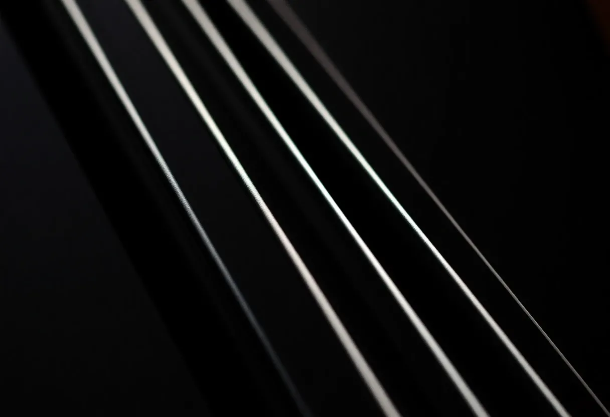 close-up of bass strings