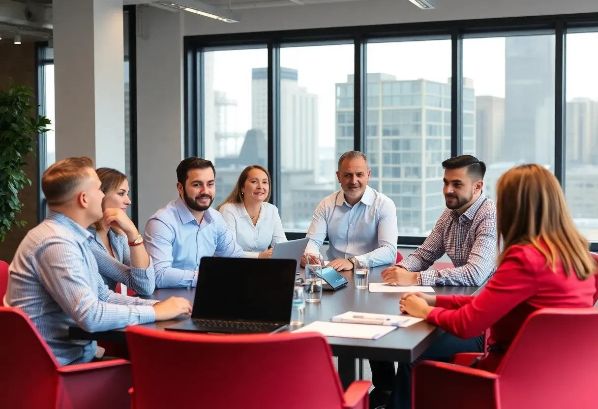 company staff in a meeting