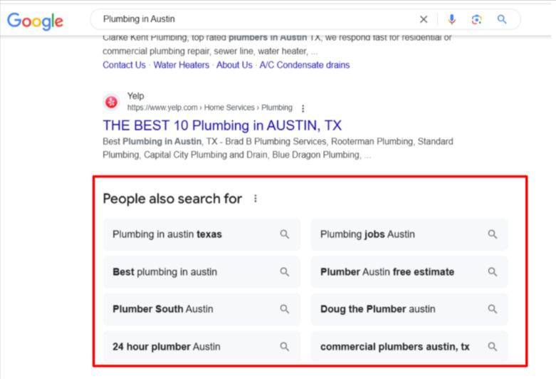 Local seed keywords in Google's Related Searches section