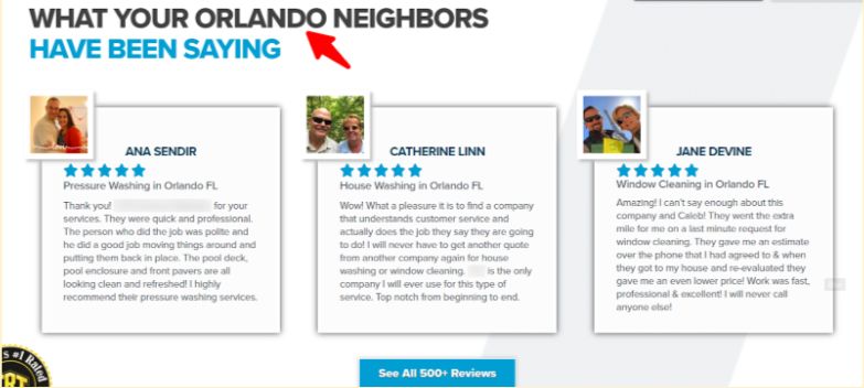 A landing page featuring local testimonials 