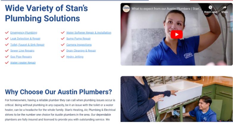 A local landing page featuring images and a video