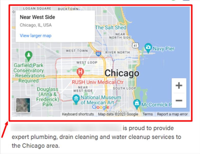 Google map embedded on a local landing page