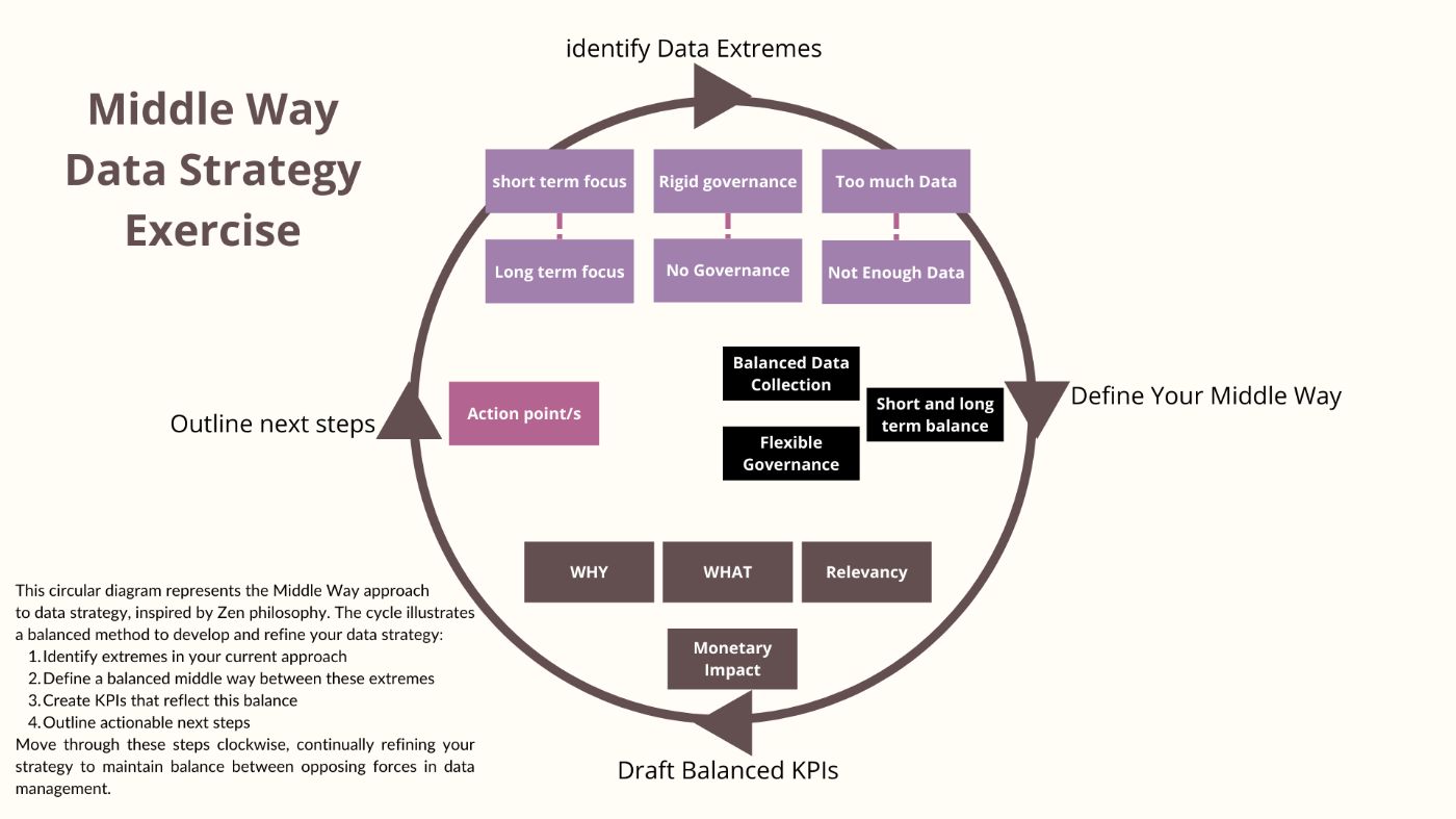 A diagramatic representation of the 'middle way approach' to data strategy. 