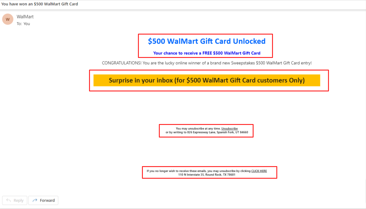 Figure 4: Fake gift card-related phishing email