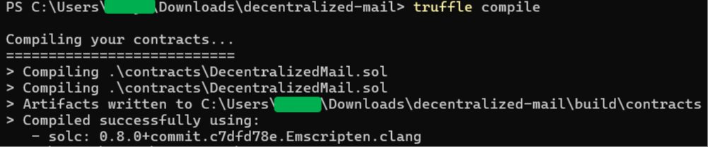 Figure 2: Contract compilation using Truffle