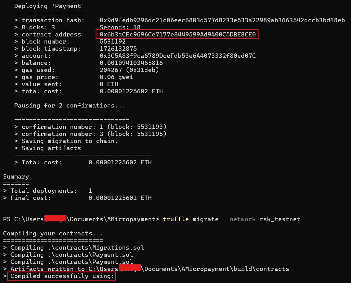 Figure:3 Exhibition of a successful contracts deployment in RSK testnet