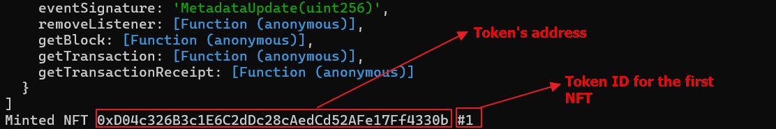 Token address and Token ID for the first NFT