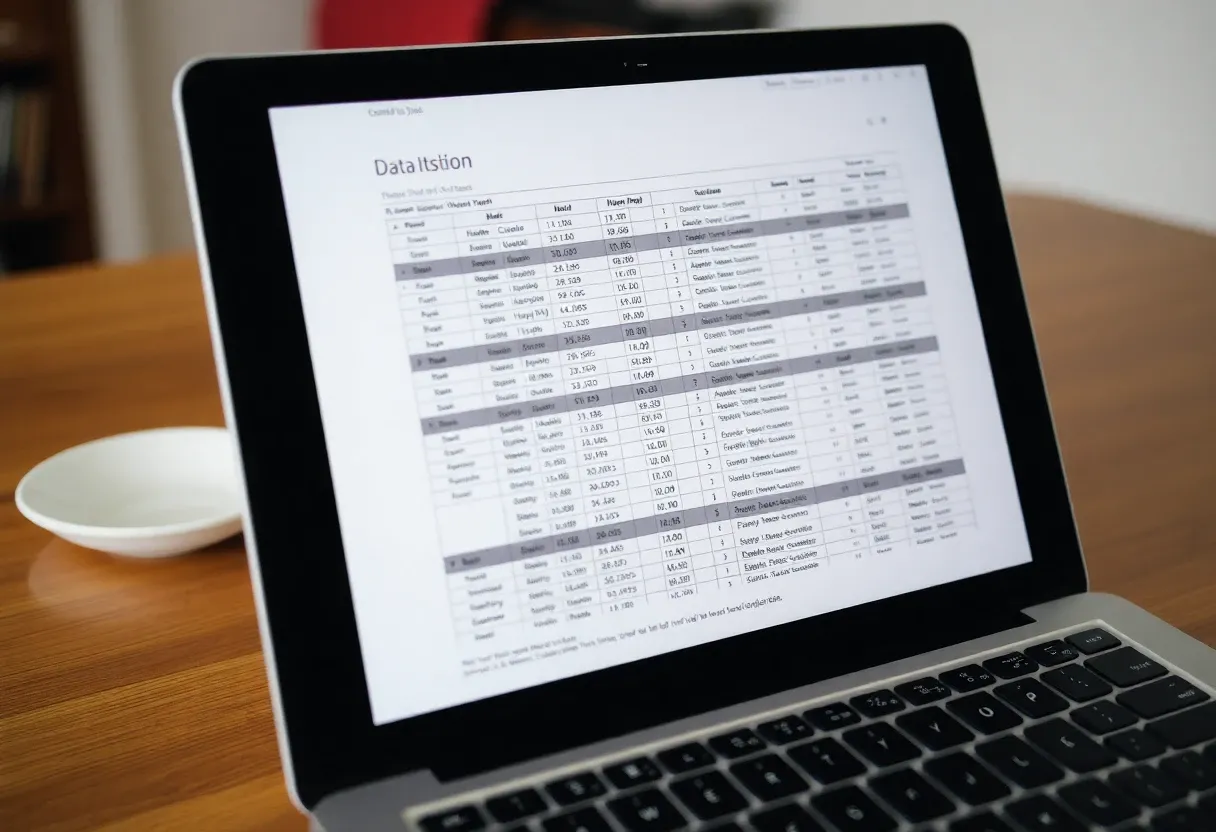 data sheet on a laptop