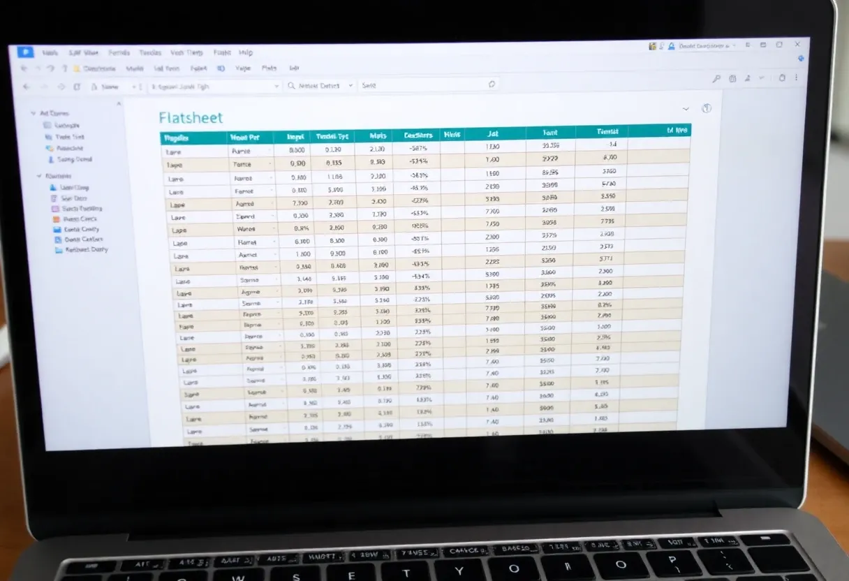 data sheet on a laptop